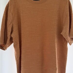 Men's Casual Textured Oversized Crew Neck Shirt - Brown